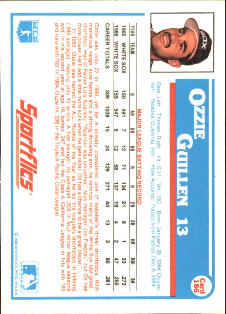1987 Sportflics #186 Ozzie Guillen back image