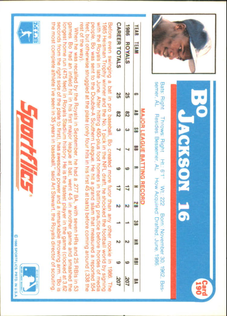 1987 Sportflics #190 Bo Jackson back image