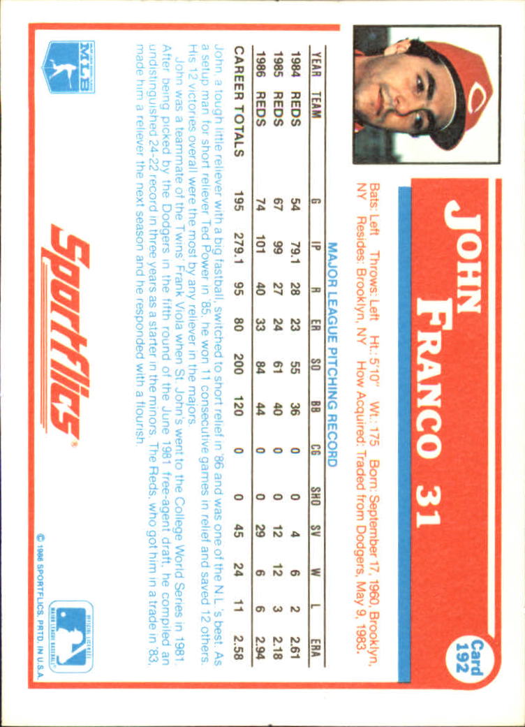 1987 Sportflics #192 John Franco back image