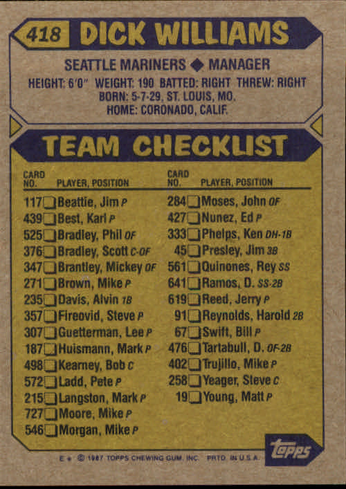 B2437- 1987 Topps Baseball Karten 399-598 + Rookies -du Pick- 15 + Gratis US - Bild 41 von 389