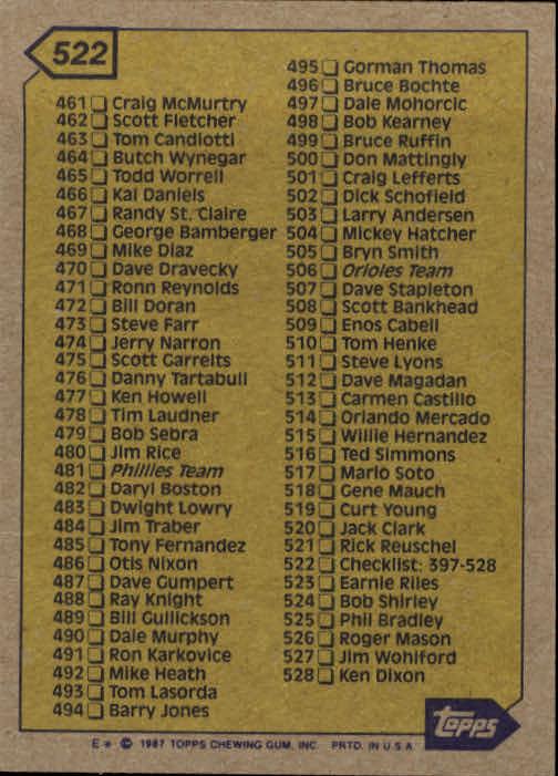 B2437- 1987 Topps Baseball Karten 399-598 + Rookies -du Pick- 15 + Gratis US - Bild 241 von 389
