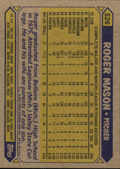 B2437- 1987 Topps Baseball Karten 399-598 + Rookies -du Pick- 15 + Gratis US - Bild 249 von 389