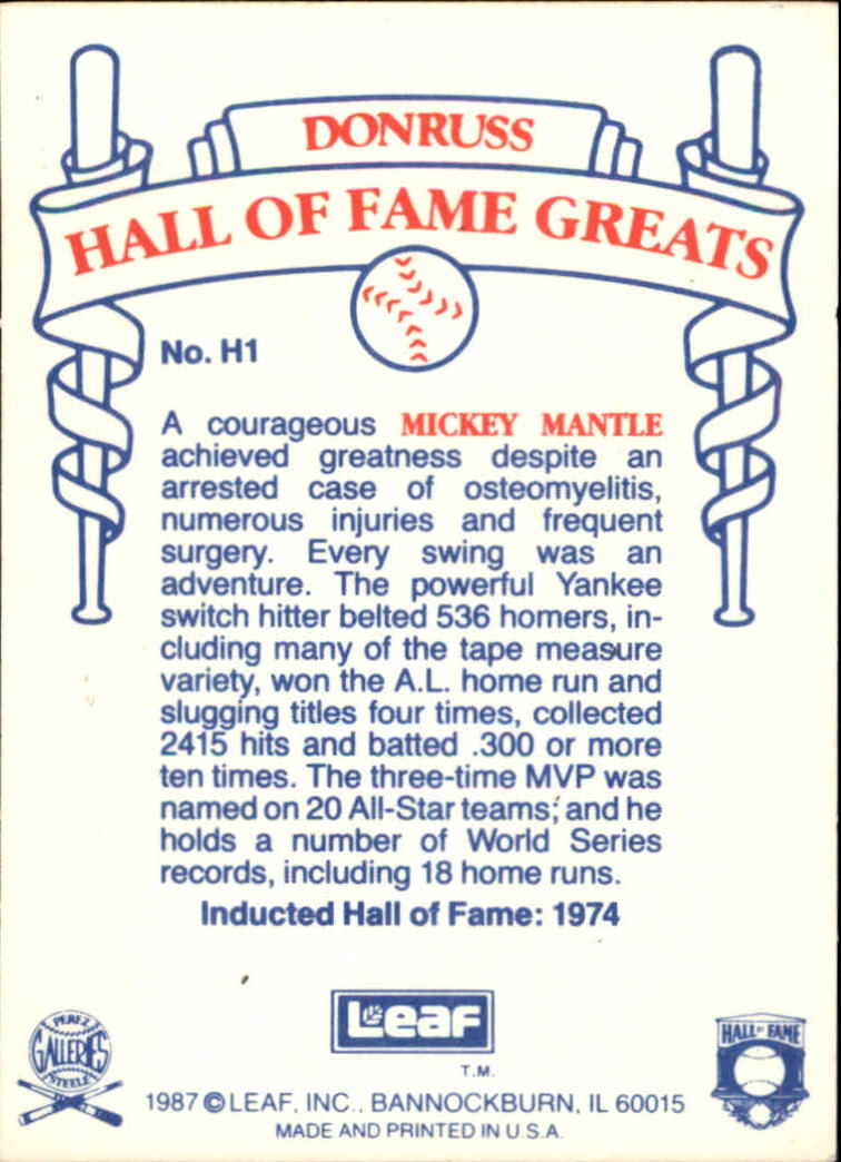 1987 Leaf Special Olympics #H1 Mickey Mantle back image