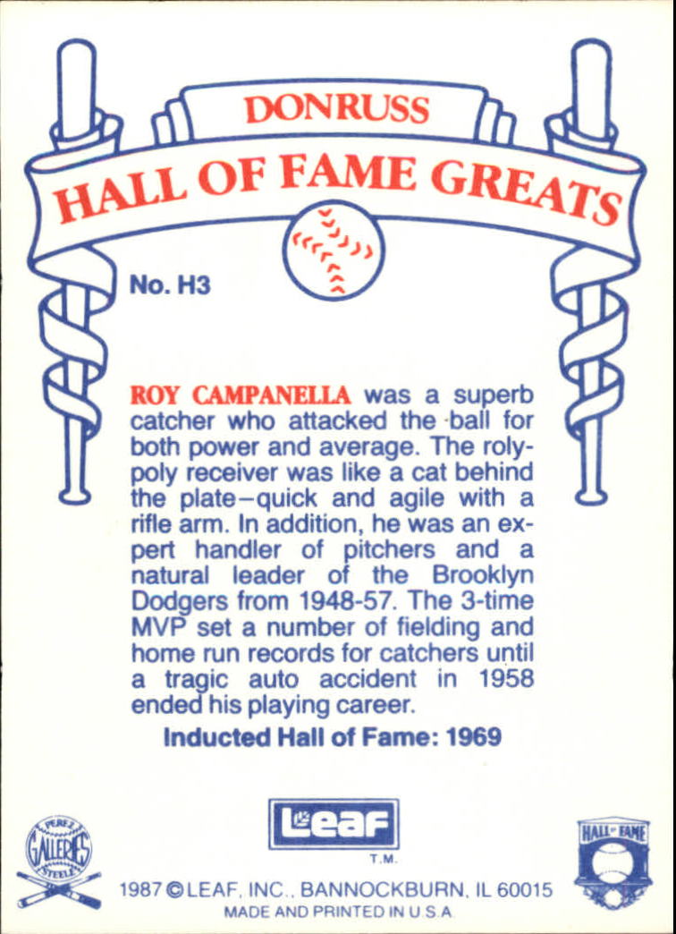 1987 Leaf Special Olympics #H3 Roy Campanella back image