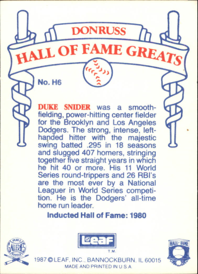 1987 Leaf Special Olympics #H6 Duke Snider back image
