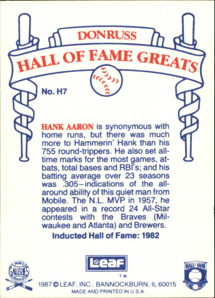 1987 Leaf Special Olympics #H7 Hank Aaron back image