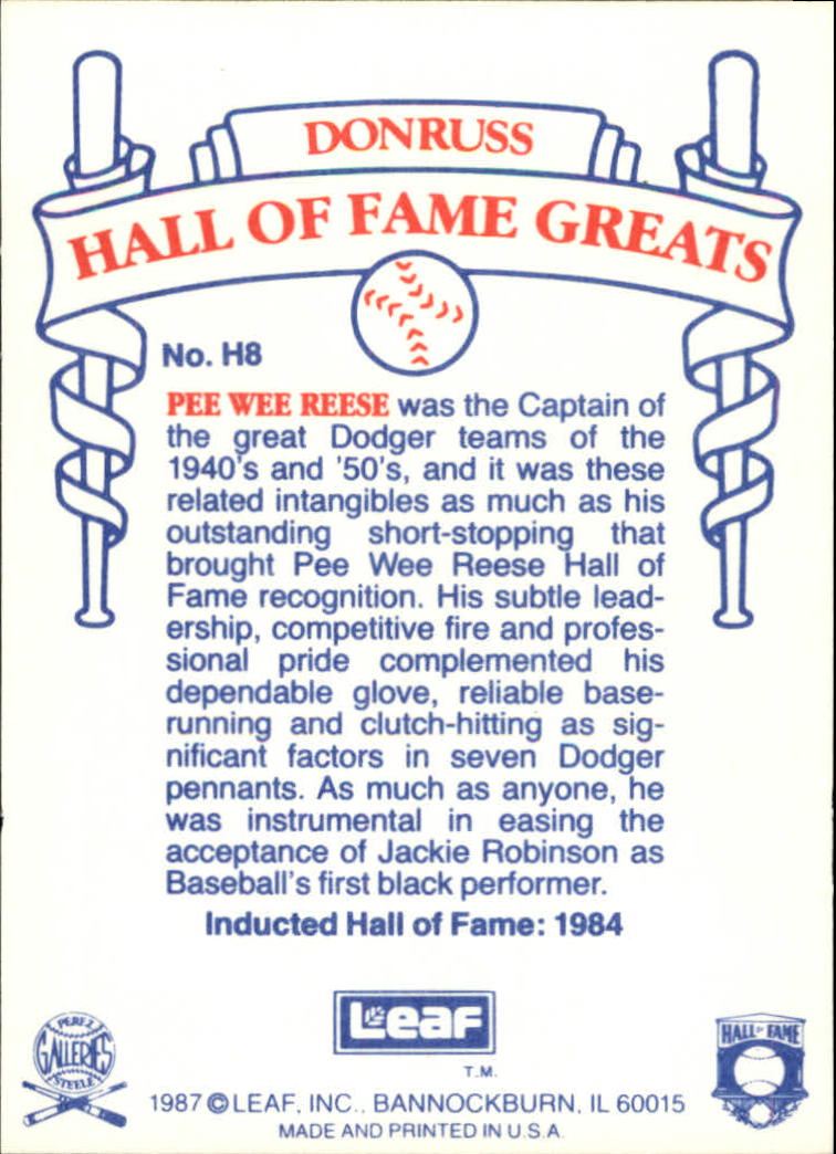 1987 Leaf Special Olympics #H8 Pee Wee Reese back image