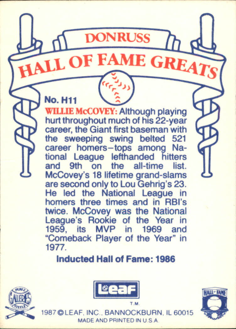 1987 Leaf Special Olympics #H11 Willie McCovey back image