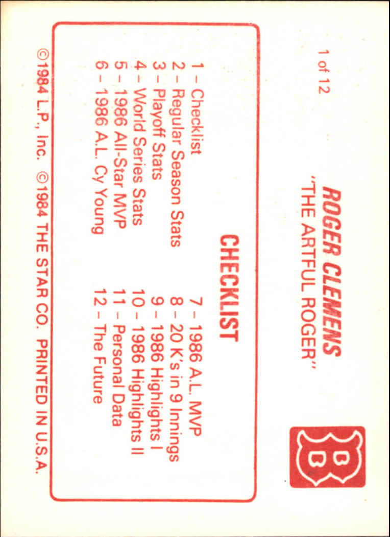 1987 Star Clemens #1 Roger Clemens CL back image