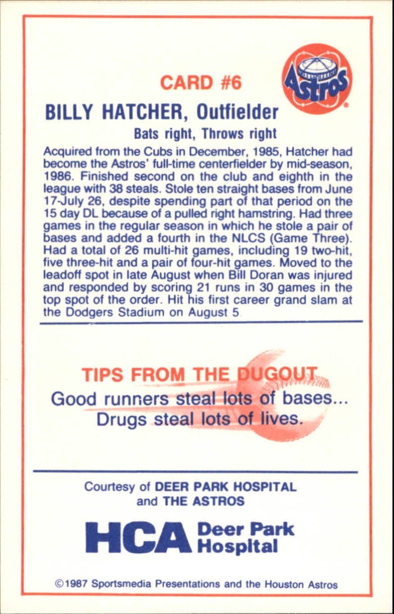 1987 Astros Police #6 Billy Hatcher back image