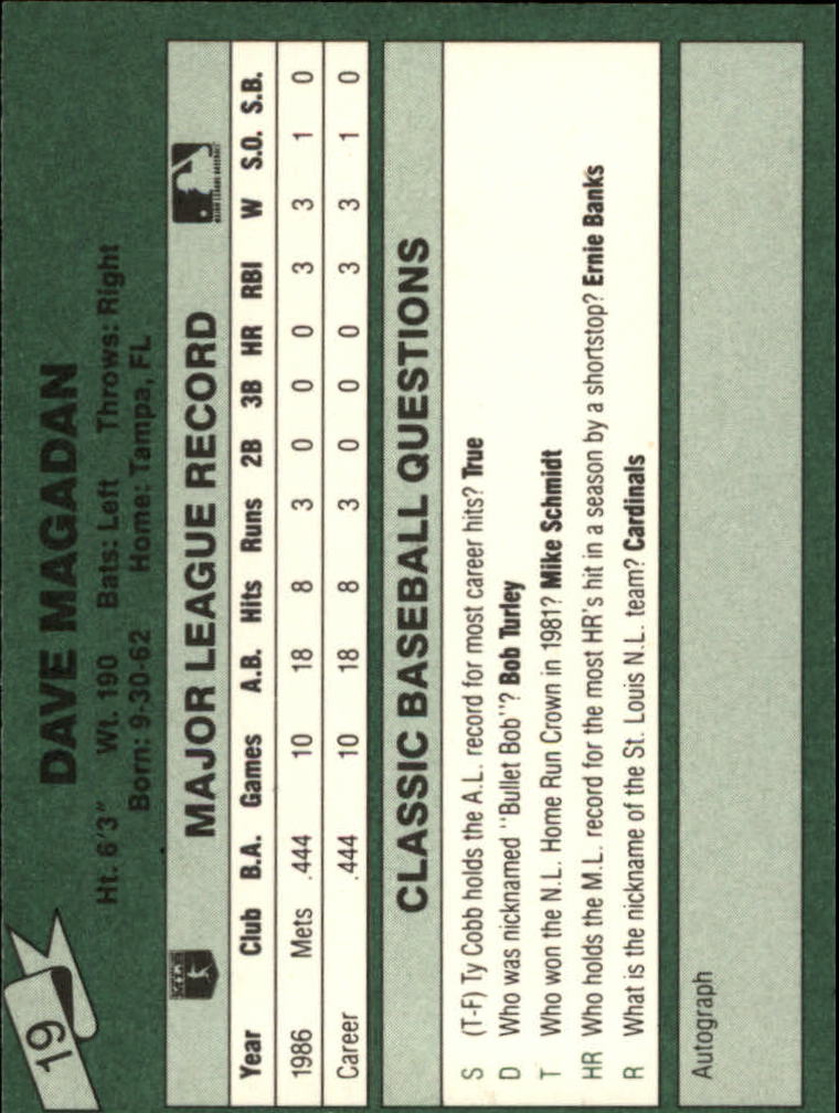 1987 Classic Game #19 Dave Magadan back image