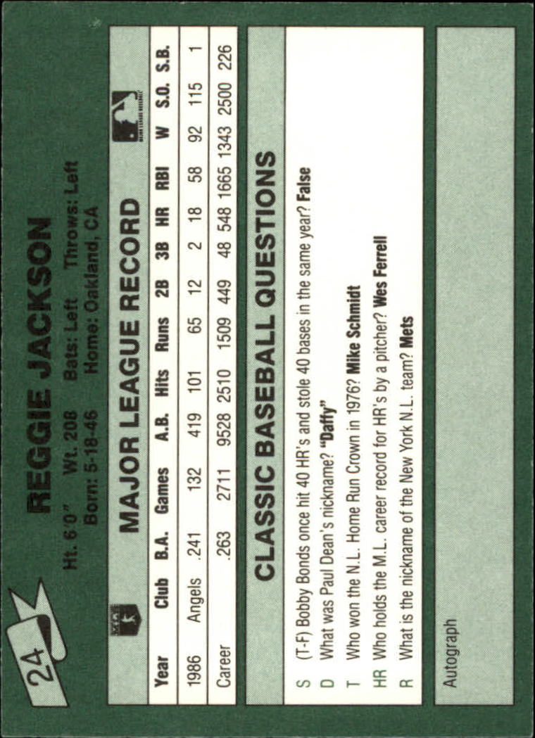 1987 Classic Game #24 Reggie Jackson back image