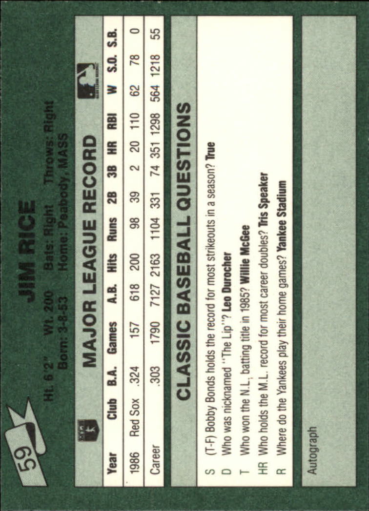 1987 Classic Game #59 Jim Rice back image