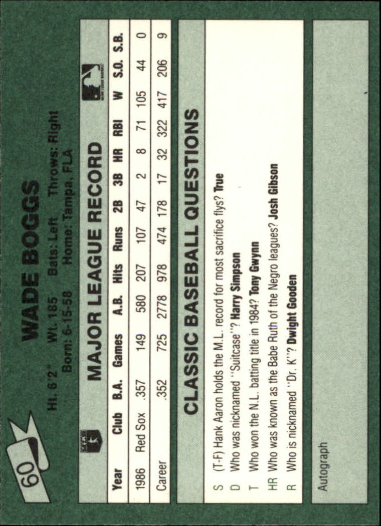 1987 Classic Game #60 Wade Boggs back image