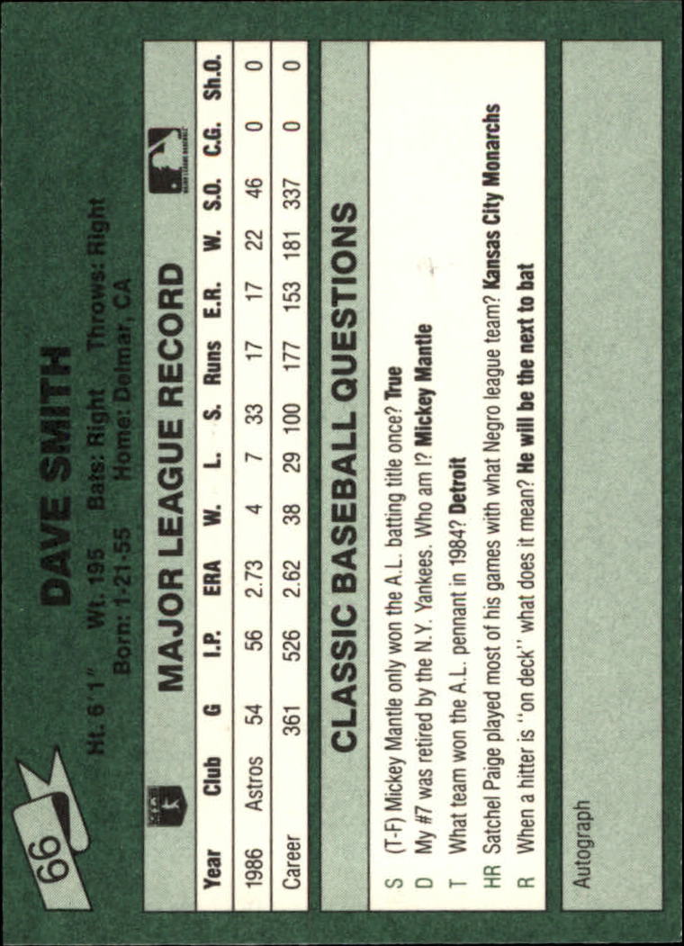 1987 Classic Game #66 Dave Smith back image