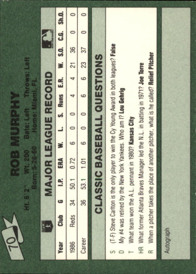 1987 Classic Game #70 Rob Murphy back image
