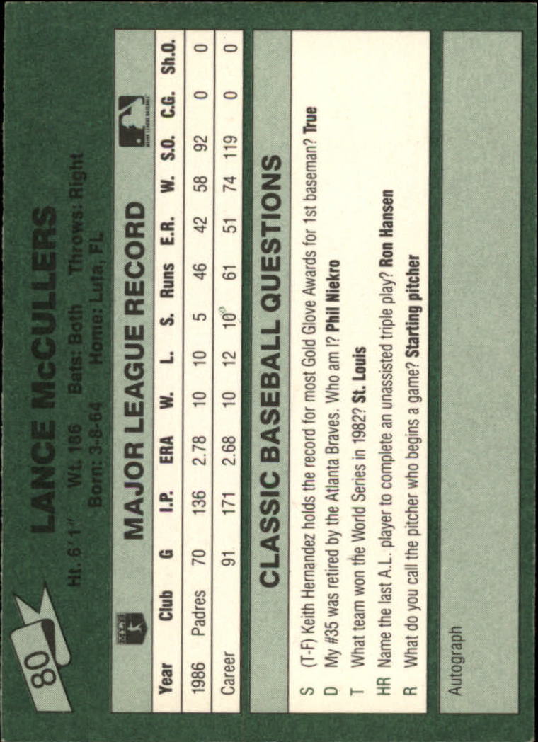 1987 Classic Game #80 Lance McCullers back image