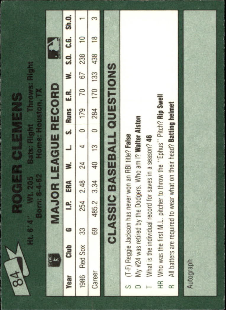 1987 Classic Game #84 Roger Clemens back image
