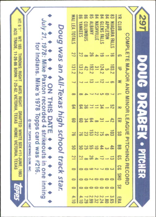 1987 Topps Traded Tiffany #29T Doug Drabek - NM-MT