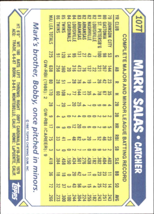 1987 Topps Traded Tiffany #107T Mark Salas