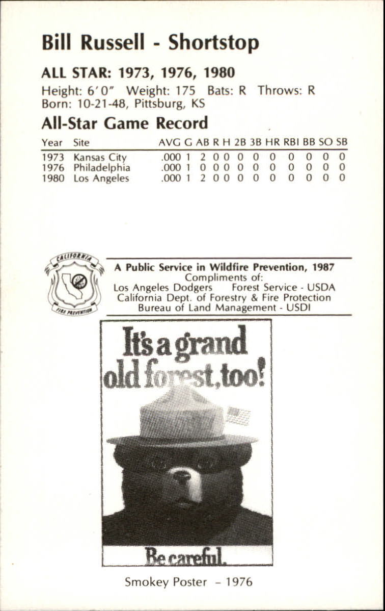 1987 Dodgers Smokey All-Stars #31 Bill Russell back image