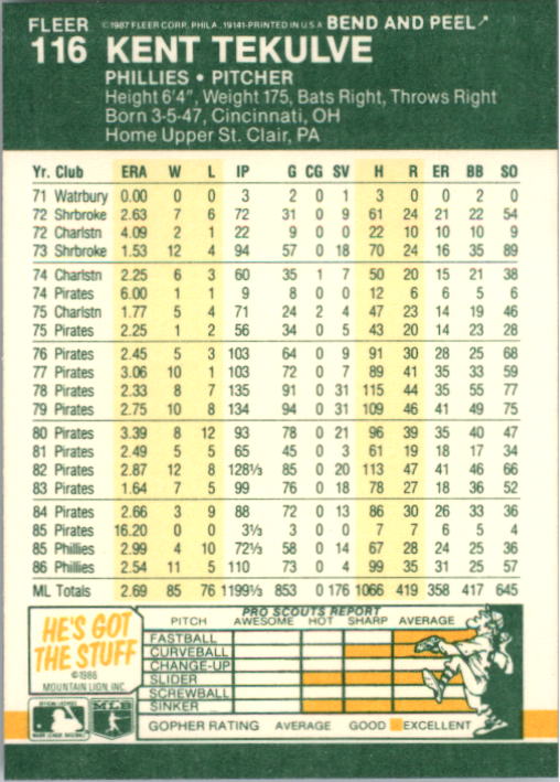 1987 Fleer Star Stickers Baseball - Picture 105 of 119