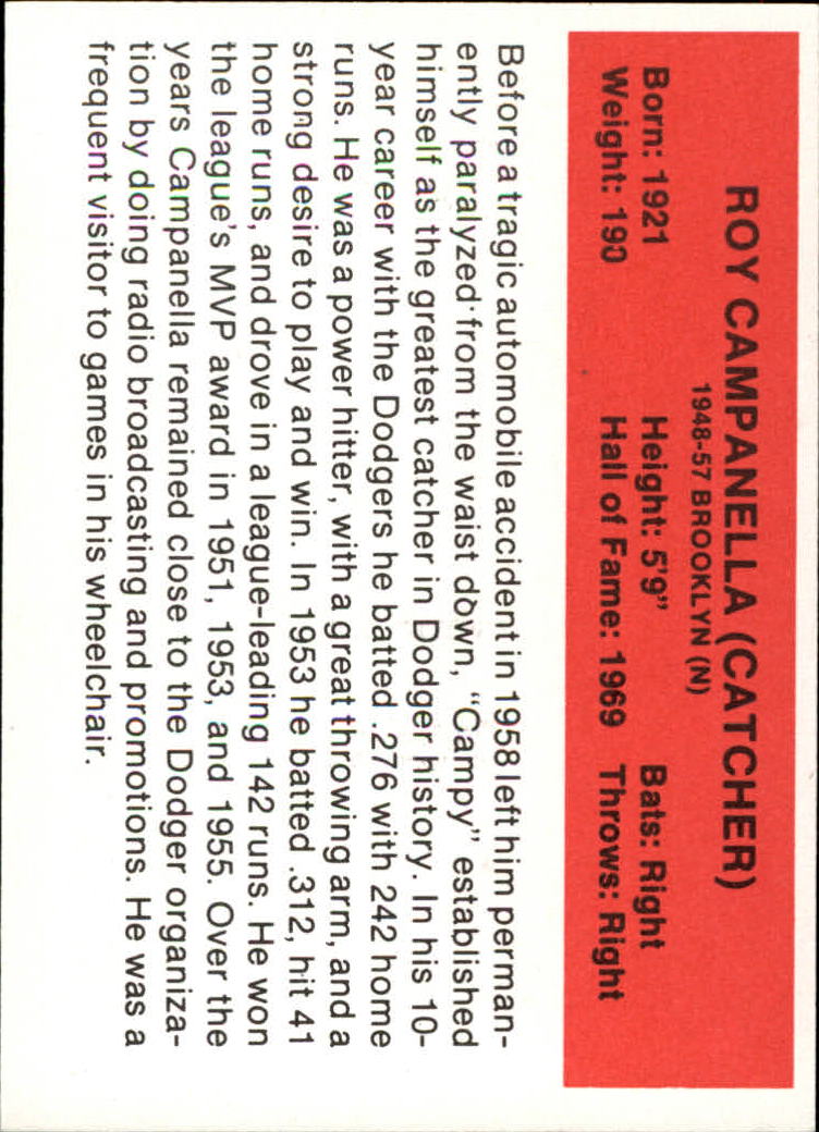 1987 Hygrade All-Time Greats #16 Roy Campanella back image