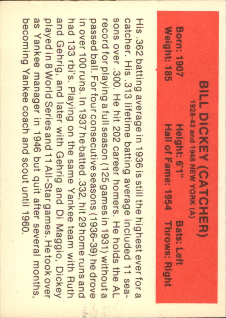 1987 Hygrade All-Time Greats #NNO Bill Dickey back image