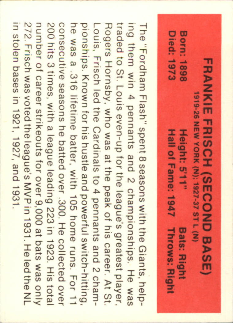 1987 Hygrade All-Time Greats #36 Frankie Frisch back image