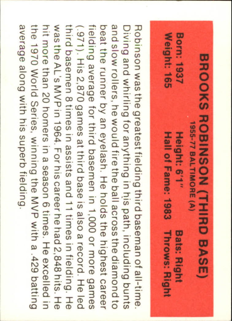 1987 Hygrade All-Time Greats #NNO Brooks Robinson back image