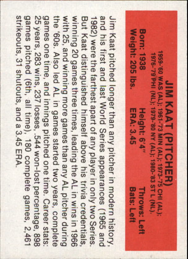 1987 Hygrade All-Time Greats #51B Jim Kaat/St. Louis back image