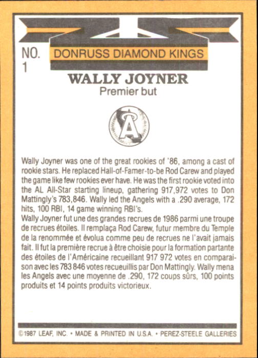 1987 Leaf/Donruss #1 Wally Joyner DK back image