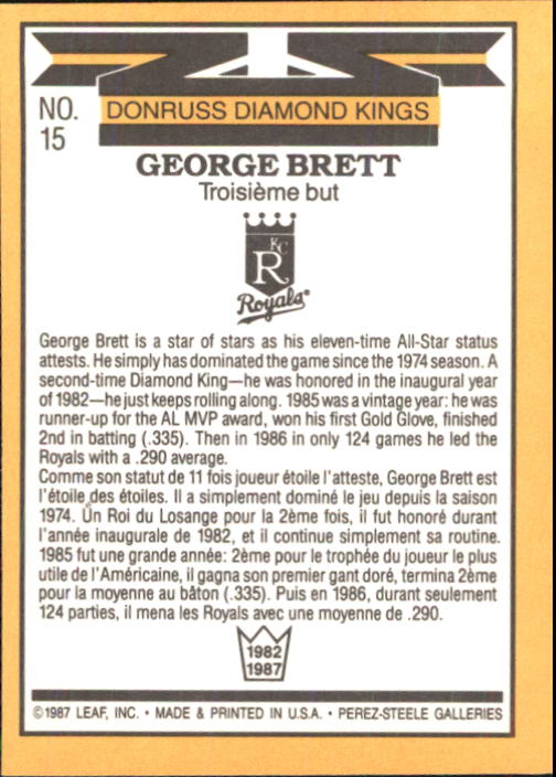 1987 Leaf/Donruss #15 George Brett DK back image