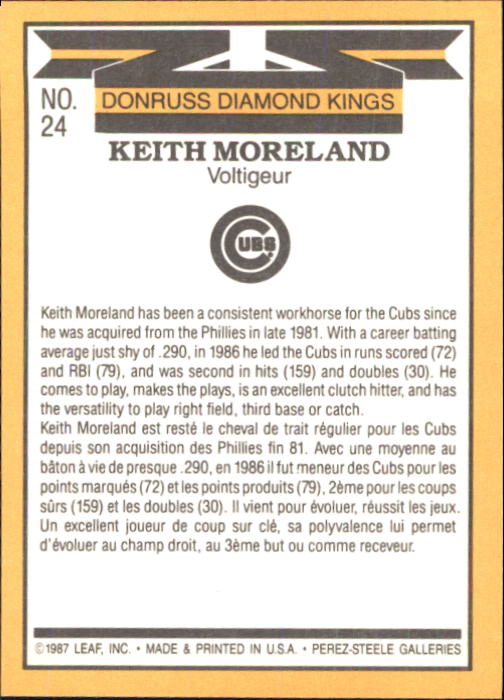 1987 Leaf/Donruss #24 Keith Moreland DK back image