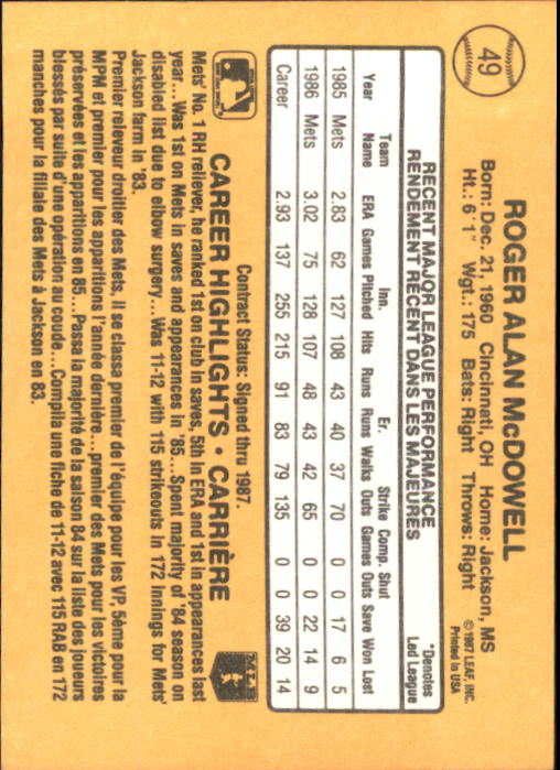 B2868- 1987 Leaf/Donruss Baseball Card #s 1-100 -You Pick- 15+ FREE US SHIP !