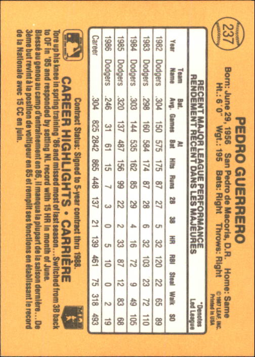 B2868- 1987 Leaf/Donruss Baseball Card #s 201-264 -You Pick- 15+ FREE US SHIP