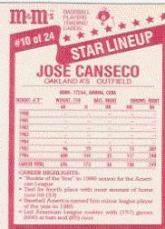 1987 M and M's Star Lineup #10 Jose Canseco back image