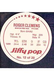 1987 MSA Jiffy Pop Discs #12 Roger Clemens back image