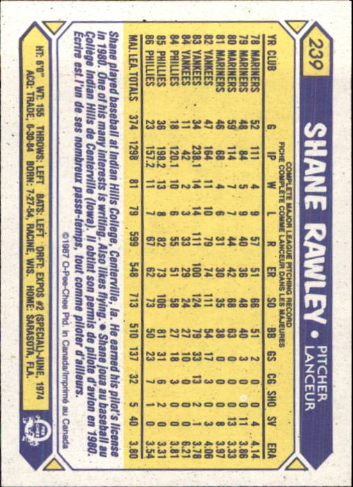 B0652- 1987 O-Pee-Chee Baseball Card #s 201-396 -You Pick- 15+ FREE US SHIP - Picture 77 of 394