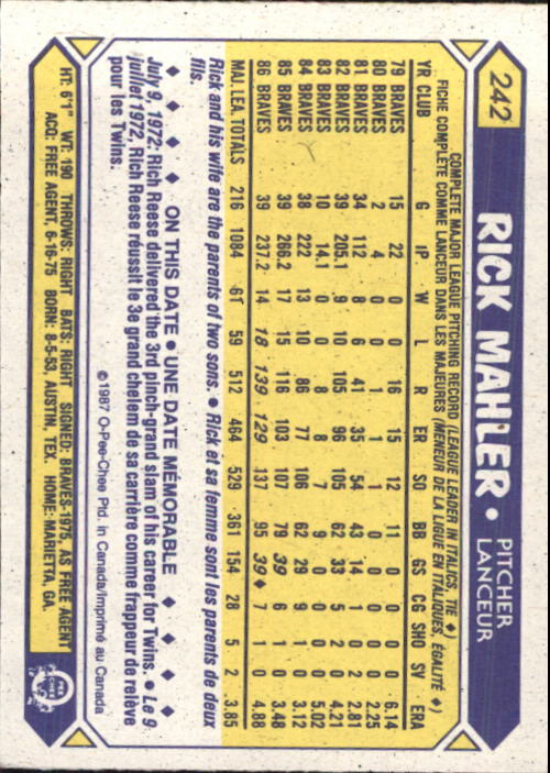 B0652- 1987 O-Pee-Chee Baseball Card #s 201-396 -You Pick- 15+ FREE US SHIP - Picture 83 of 394
