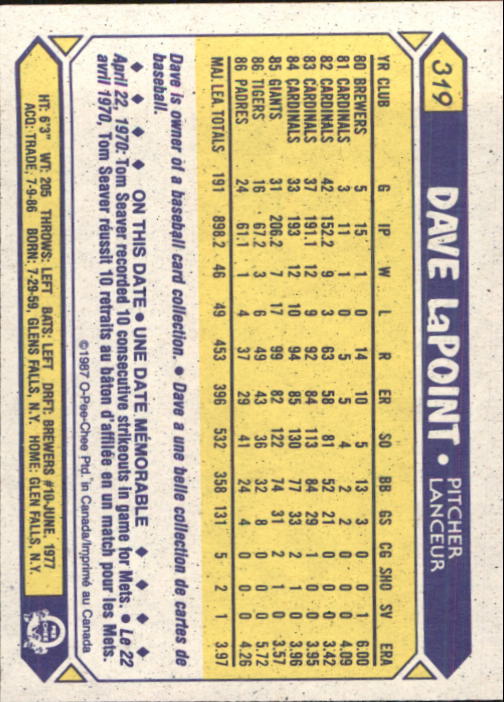 B0652- 1987 O-Pee-Chee Baseball Card #s 201-396 -You Pick- 15+ FREE US SHIP - Picture 237 of 394