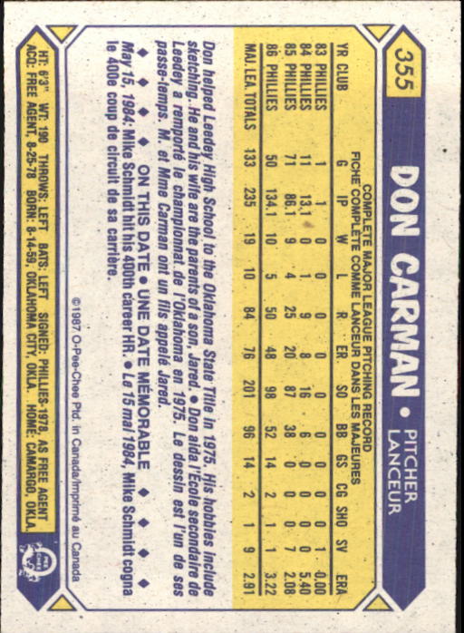 B0652- 1987 O-Pee-Chee Baseball Card #s 201-396 -You Pick- 15+ FREE US SHIP - Picture 312 of 394