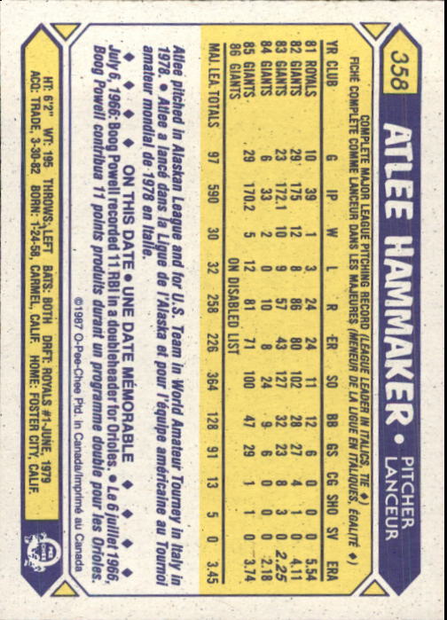 B0652- 1987 O-Pee-Chee Baseball Card #s 201-396 -You Pick- 15+ FREE US SHIP - Picture 318 of 394