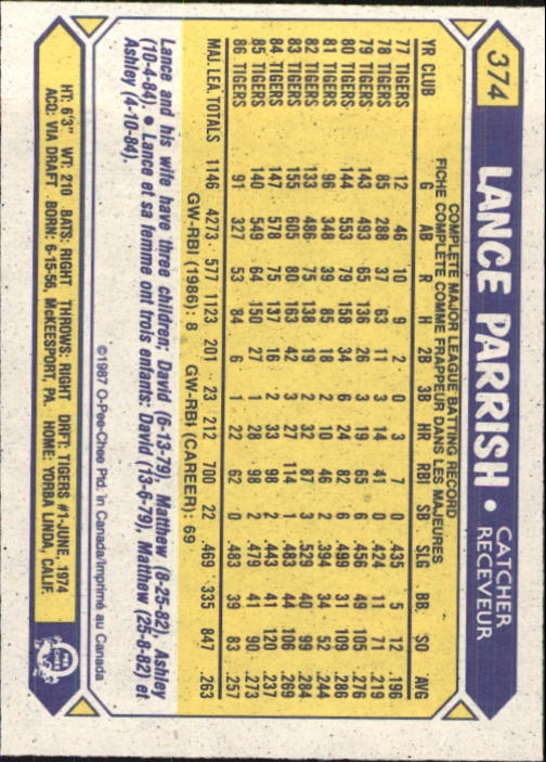 B0652- 1987 O-Pee-Chee Baseball Card #s 201-396 -You Pick- 15+ FREE US SHIP - Picture 350 of 394