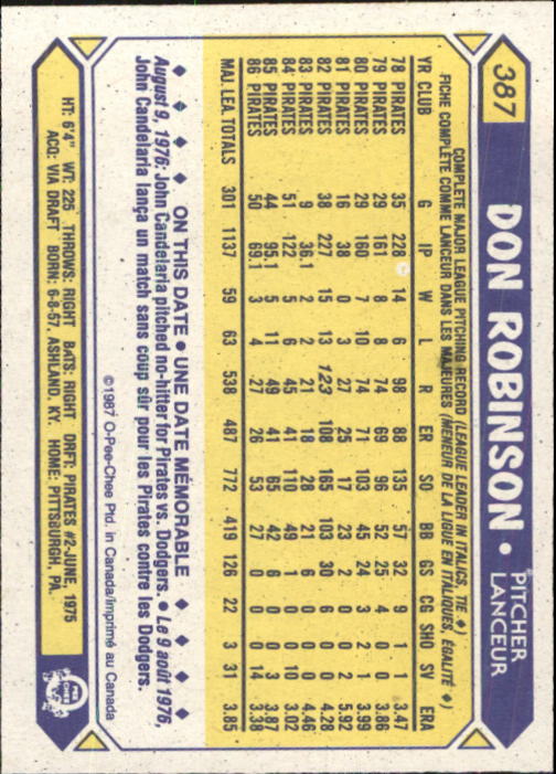 B0652- 1987 O-Pee-Chee Baseball Card #s 201-396 -You Pick- 15+ FREE US SHIP - Picture 376 of 394