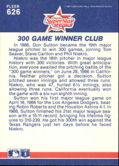 1987 Fleer #626 Don Sutton/Phil Niekro back image