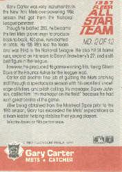 1987 Fleer All-Stars #2 Gary Carter back image