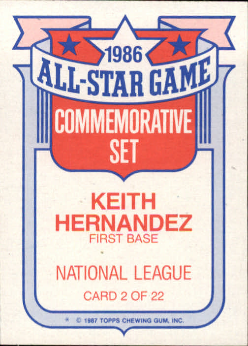 1987 Topps Glossy All-Stars #2 Keith Hernandez back image