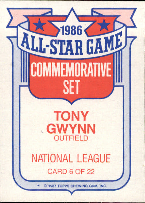 1987 Topps Glossy All-Stars #6 Tony Gwynn back image