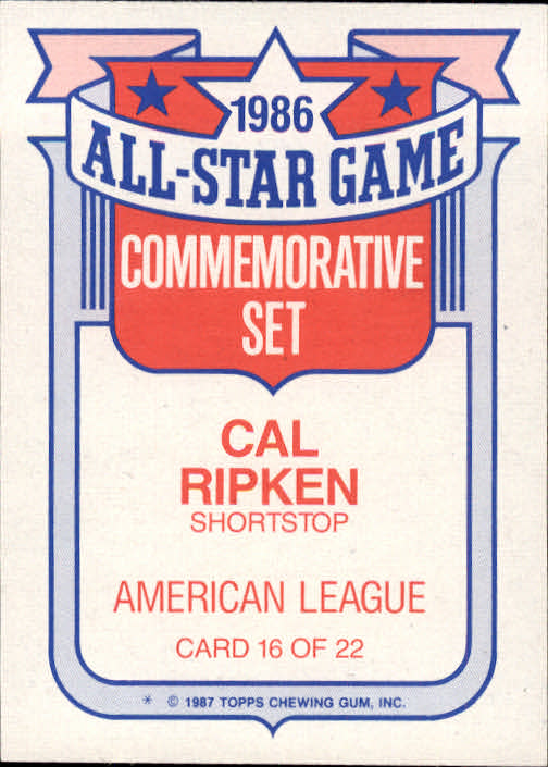1987 Topps Glossy All-Stars #16 Cal Ripken back image